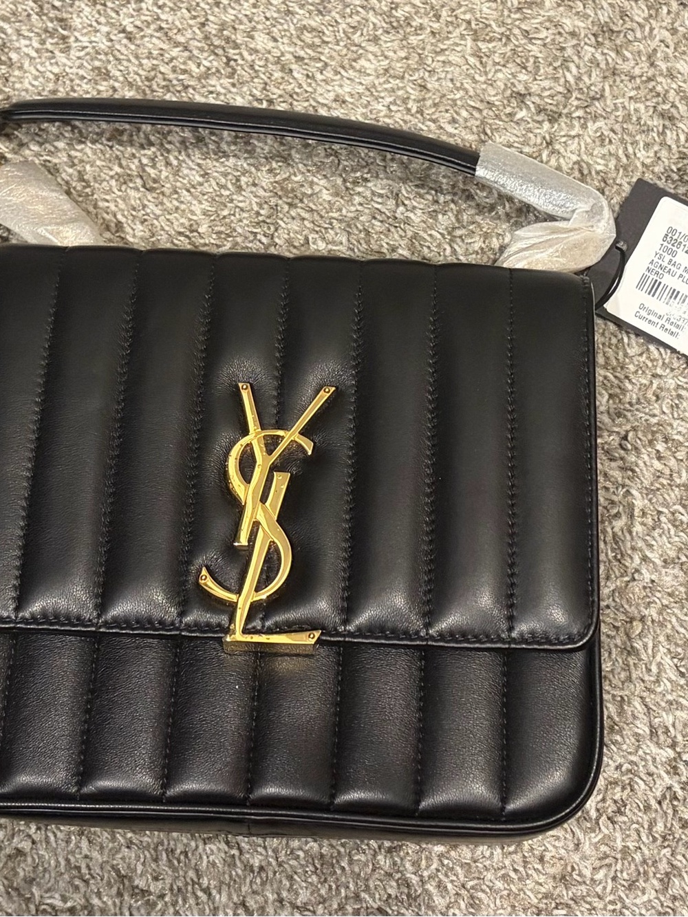 Saint Laurent Black Quilted Leather Bag with Gold YSL Embossed Logo